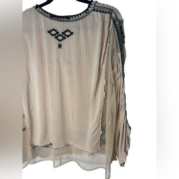 Free People Embroidered Oversized Sheer Boho Eden Top Tan Black Size Small - Picture 10 of 14